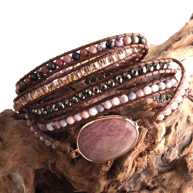 Rh Mode Bohemen Sieraden Kralen Boho Armbander Natuurlijke Stenen Charm 5 Strengen Geweven Wrap Armbanden: Default Title