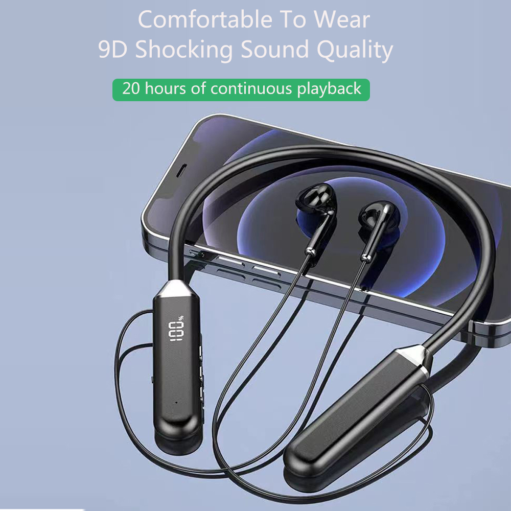 Magnetische NackenbüGel-Kopfhörer, kabellose Bluetooth 5.2-Kopfhörer, LED-Anzeige, Headset, Sport-Ohrhörer mit Geräuschunterdrückung und Mikrofon