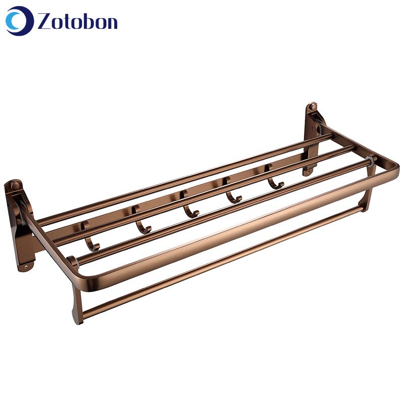 Zotobon toalheiras de toalha do banheiro dobrável alumimum liga suporte toalha fixado na parede prateleira toalha com ganchos acessórios do banheiro m210: Default Title