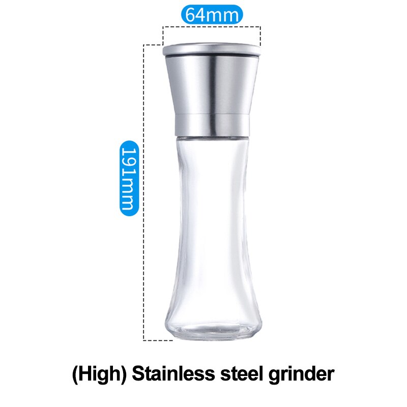 Molinillo Manual de plástico/acero inoxidable para sal y pimienta, contenedores de molino de especias, utensilios de cocina, botella de vidrio para especias: high stainless steel