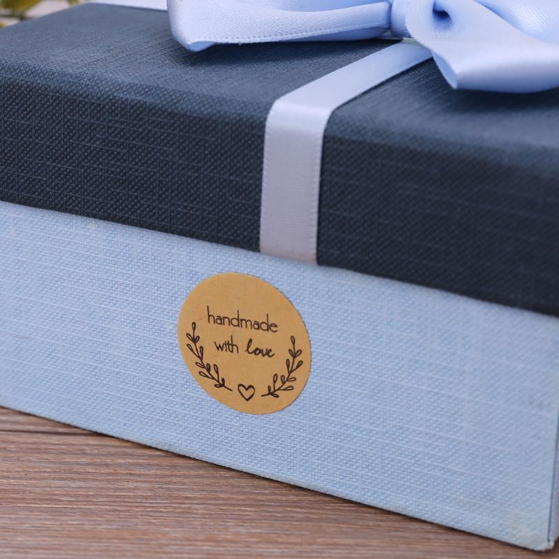 500 Uds. Pegatinas de papel Kraft hechas a mano con amor naturales, etiquetas adhesivas redondas para hornear, álbum de recortes, recuerdos de de boda
