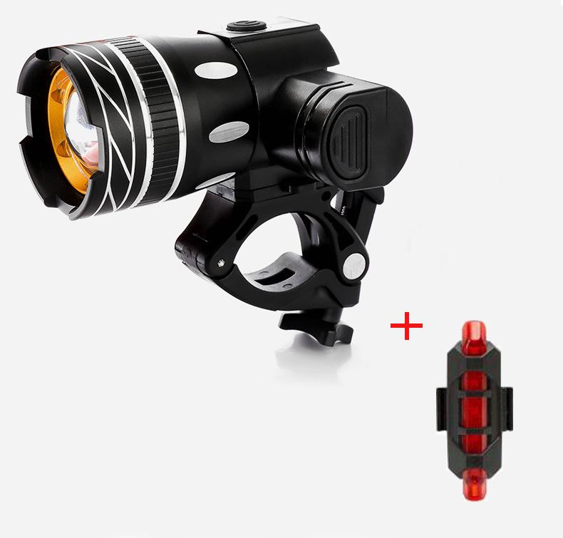T6 USB Rear Light Adjustable Bicycle Light Rechargeable Battery Zoom Bike Headlight Lamp With Taillight: Front and Rear