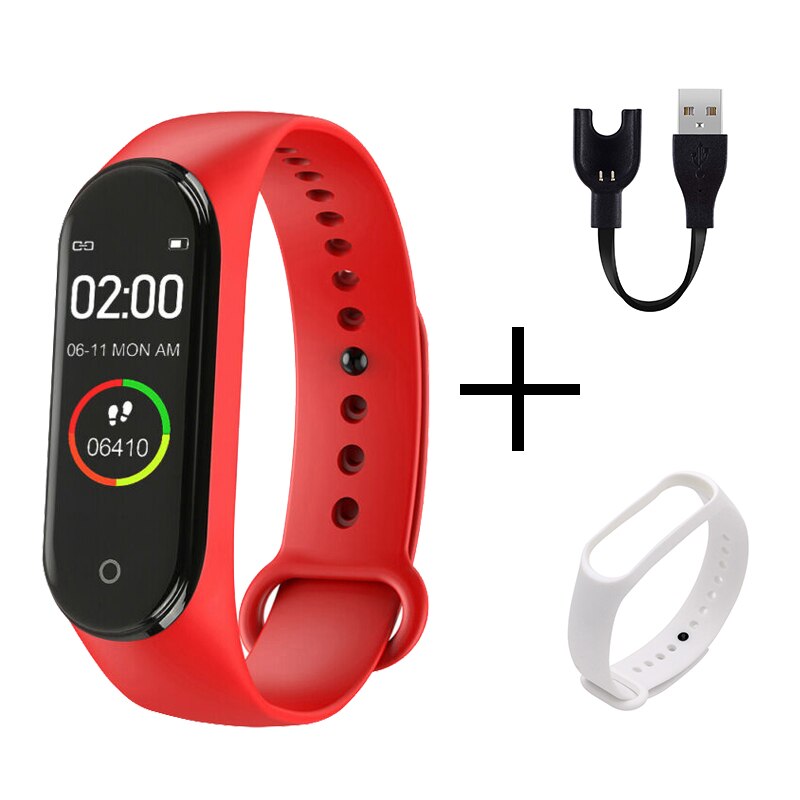 Sport Clever Armbinde Uhr Anruf Vibration Alarm Nachricht drücken Blutdruck Monitor Fitness Tracker Tragbare Digitale Armbanduhr: rot weiß