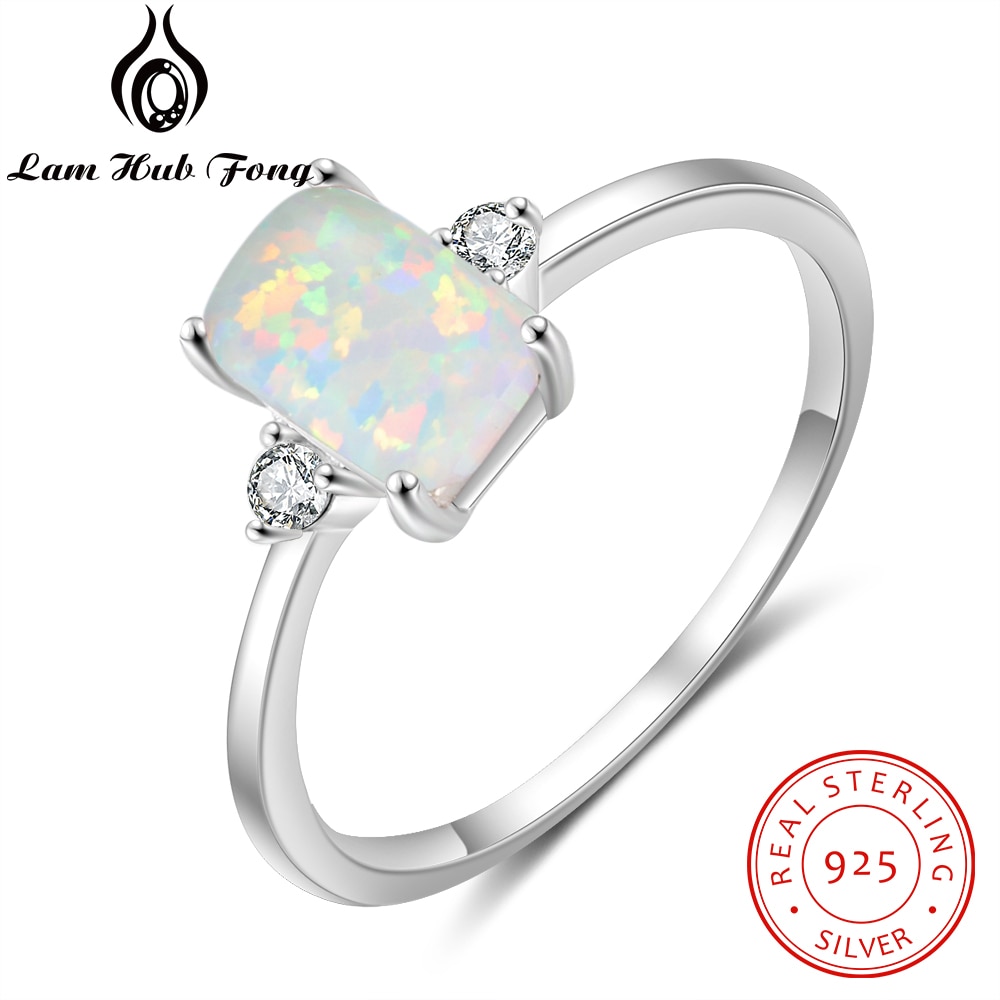 925 Sterling Silber Rechteckigen Opal Ringe für Frauen kubisch Zirkon Weibliche Finger Ringe Hochzeit Silber 925 Schmuck (Lam Hub fong)