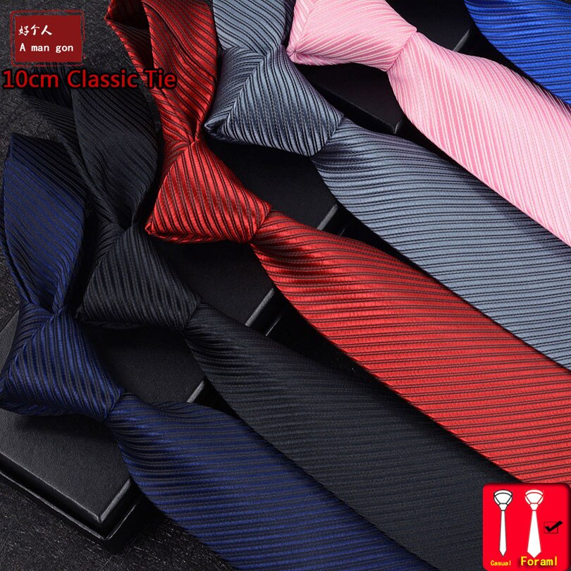 Couleur unie rayé cravate pour hommes cravate soie 10cm largeur Jacquard tissé vêtements de cérémonie affaires de mariage fête de noël
