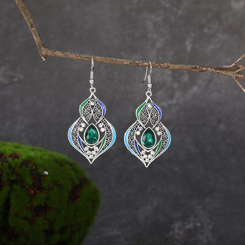 Pendientes bohemios con forma de calabaza para mujer, aretes con diamantes de imitación de cristal rojo y azul, Estilo Vintage, étnico, indio, Jhumka: Style 2