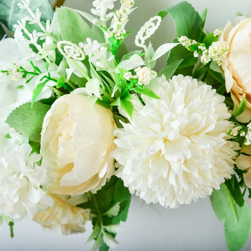 Cilected-flores artificiales de peonía blanca, decoración colgante de pared, guirnalda de aro de planta redonda de hierro forjado para decoración de boda