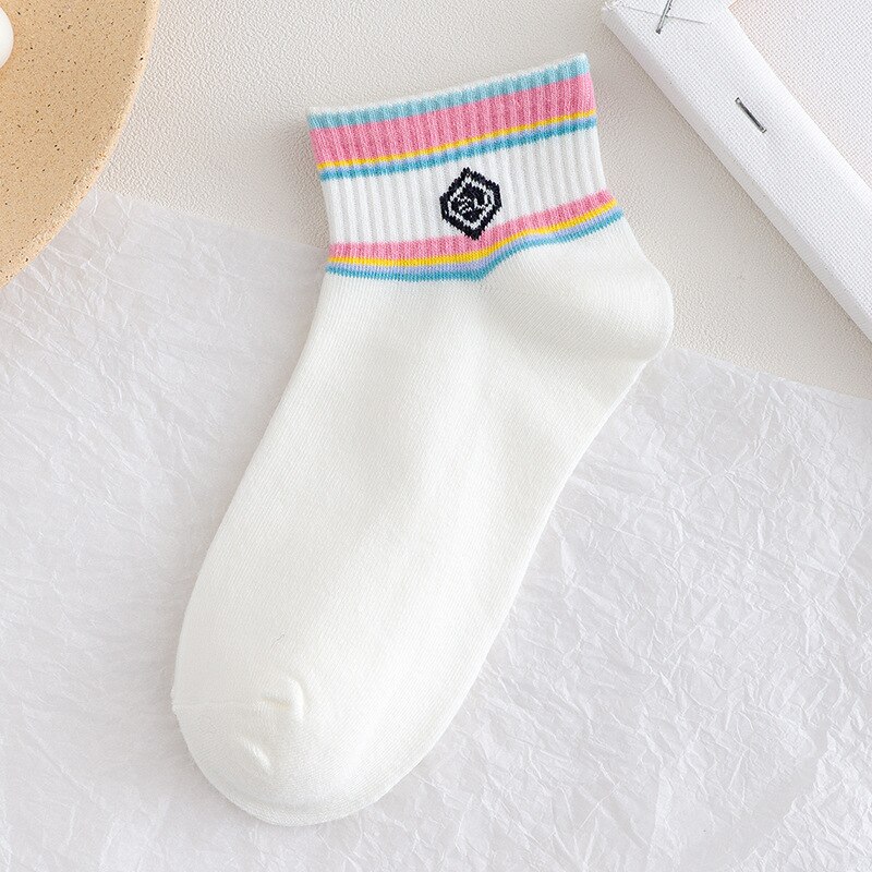Calcetines cortos de algodón con estampado de arcoíris para mujer, medias de estilo Harajuku, con dibujo de fruta, fresa, primavera y verano: 6