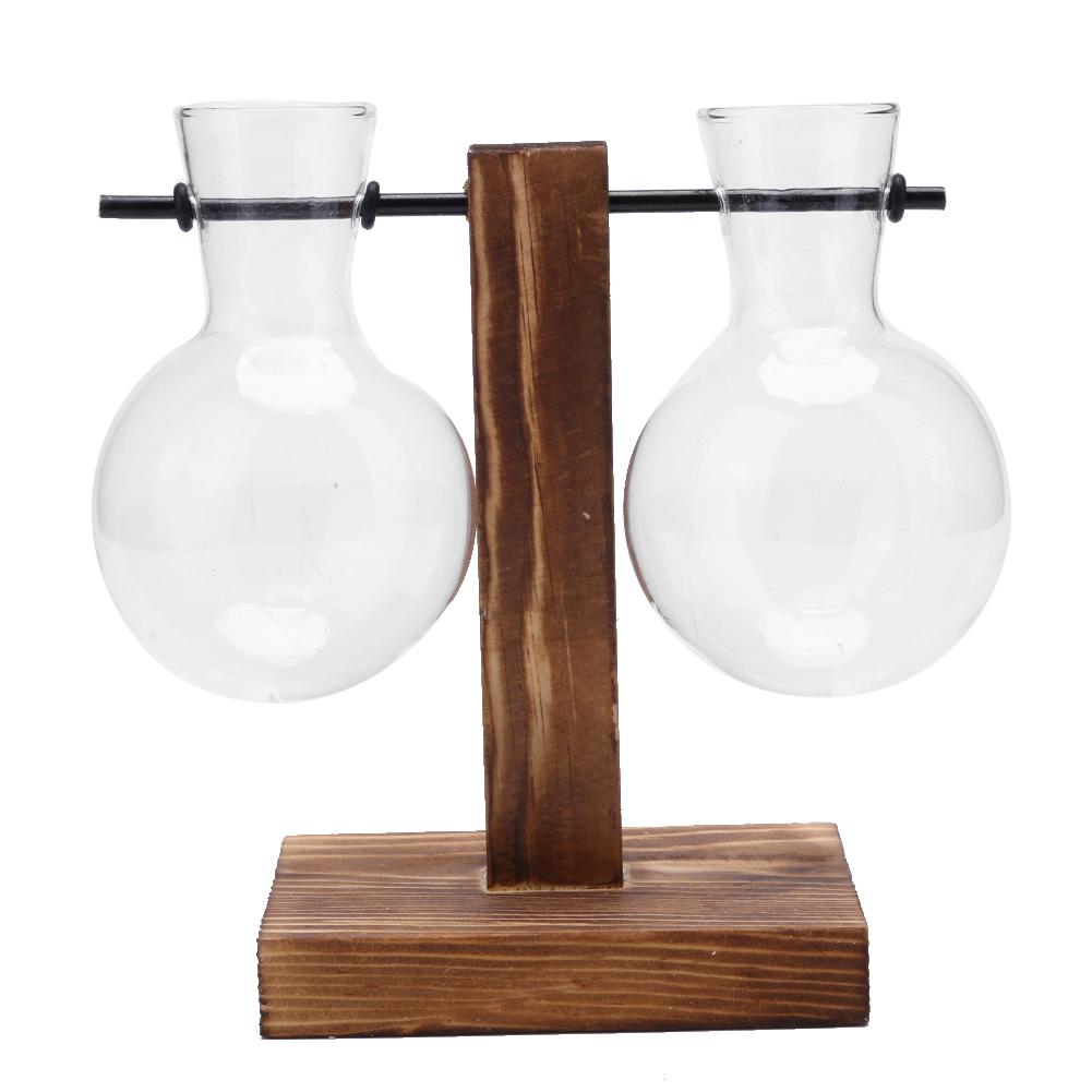 Terrarium hydrocultuur plantenvazen vintage bloempot transparante vaas houten frame glazen tafelplanten huis bonsai decoratie: 9