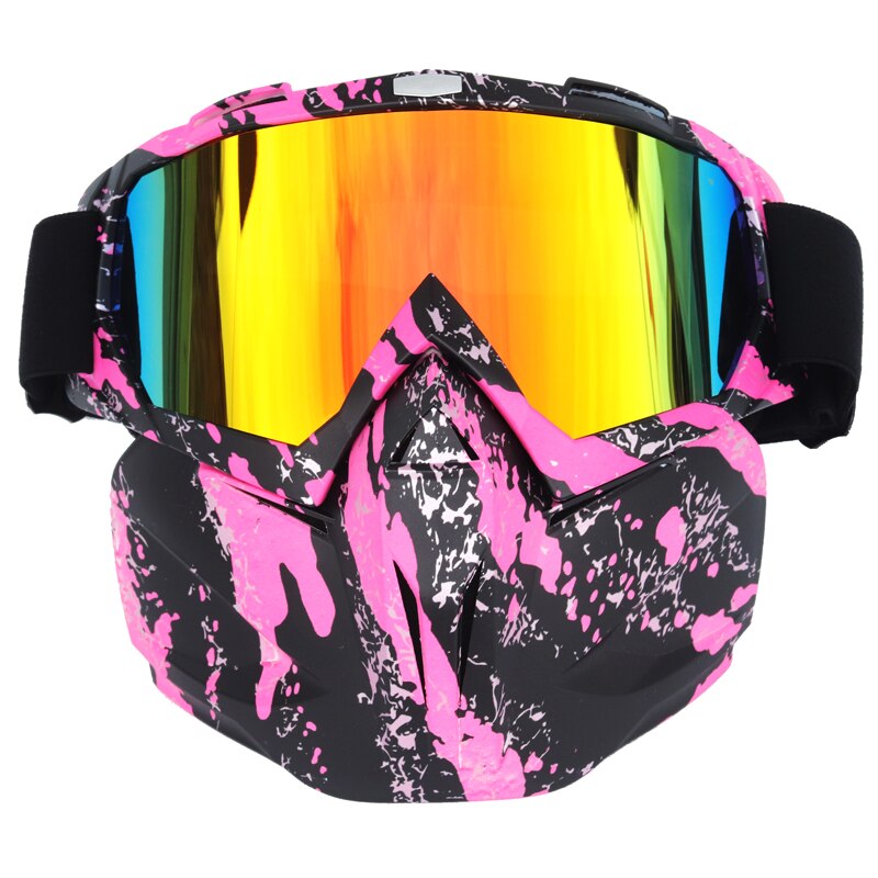 Volwassenen Motorhelm Stofdicht Gezichtsmasker Respirator Motocross Goggles Bril Veiligheid Beschermende Eyewear Volledige Gezicht Sh: Pink and Black