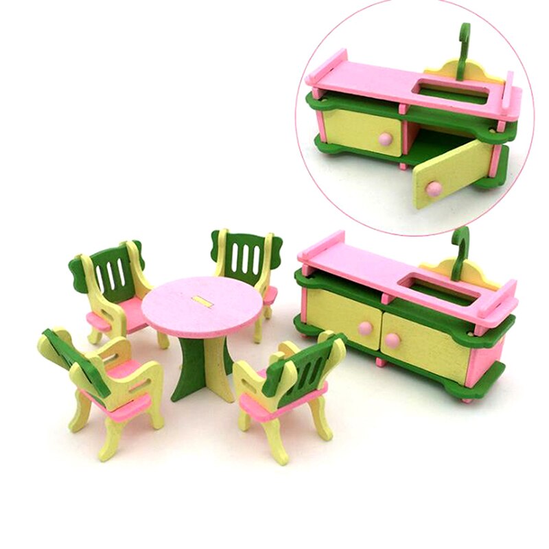 1:12 Dollhouse Miniature Furniture Wooden Bathroom Bedroom Restaurant Set For Dollhouse Decals