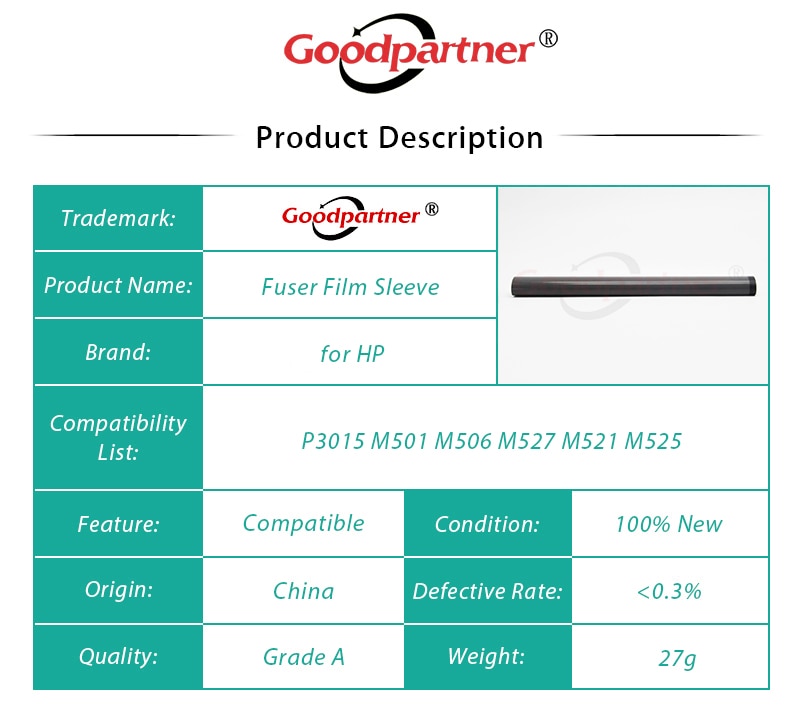 10 RM1-6274 RM1-8508 Fuser Film Ärmel für HP P3015 P3016 P3010 P3011 M501 M506 M512 MF515 M521 M525 M527 4100 für Kanon LBP3560