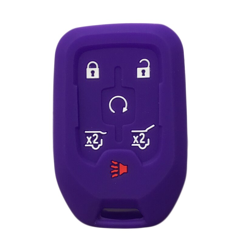 Siliconen autosleutel afstandsbediening beschermhoes voor chevrolet suburban tahoe gmc yukon 6- knops sleutelhouder beschermer: Paars
