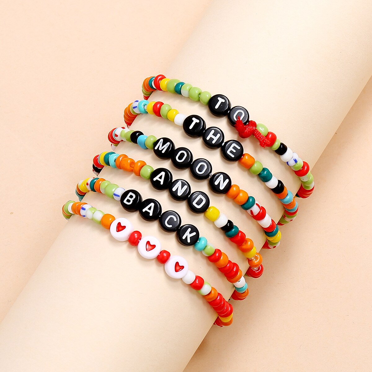 English Letter to the Moon and Back Beads Bracelets Couple's Valentine's Day Heart 6 pcs Charm Bracelet femme for women jewelry