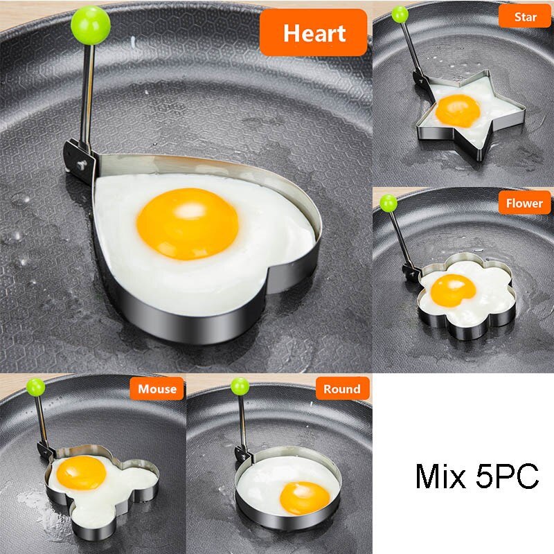 Stainless Steel 5 Style Fried Egg Pancake Shaper Omelette Mold Mould Frying Egg Cooking Tools Kitchen Accessories Gadget Rings: C