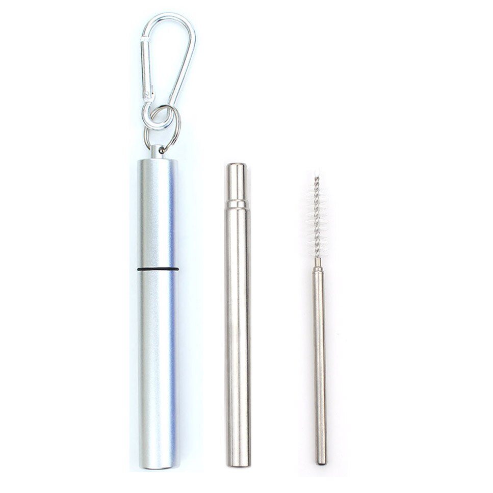 18/10 Stainless Steel Collapsible Straw Set Reusable Telescopic Drinking Straw Portable Straw For Travel Metal Drink Straw Brush: Silver-ping