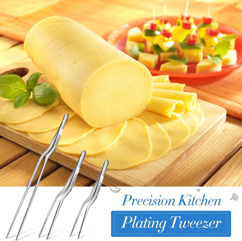 Pinces de Chef de cuisine de précision en acier inoxydable, 3 tailles, pincettes pour la cuisine des aliments, pique-nique Barbecue, décoration de gâteaux 14cm 16cm 20cm