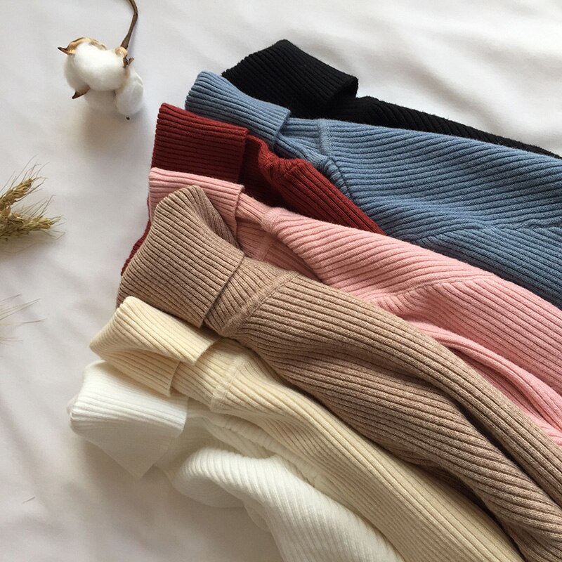 Pull épais pour femmes, Pull tricoté côtelé, Pull à manches longues, col roulé, Pull Slim et pour femmes, collection automne et hiver