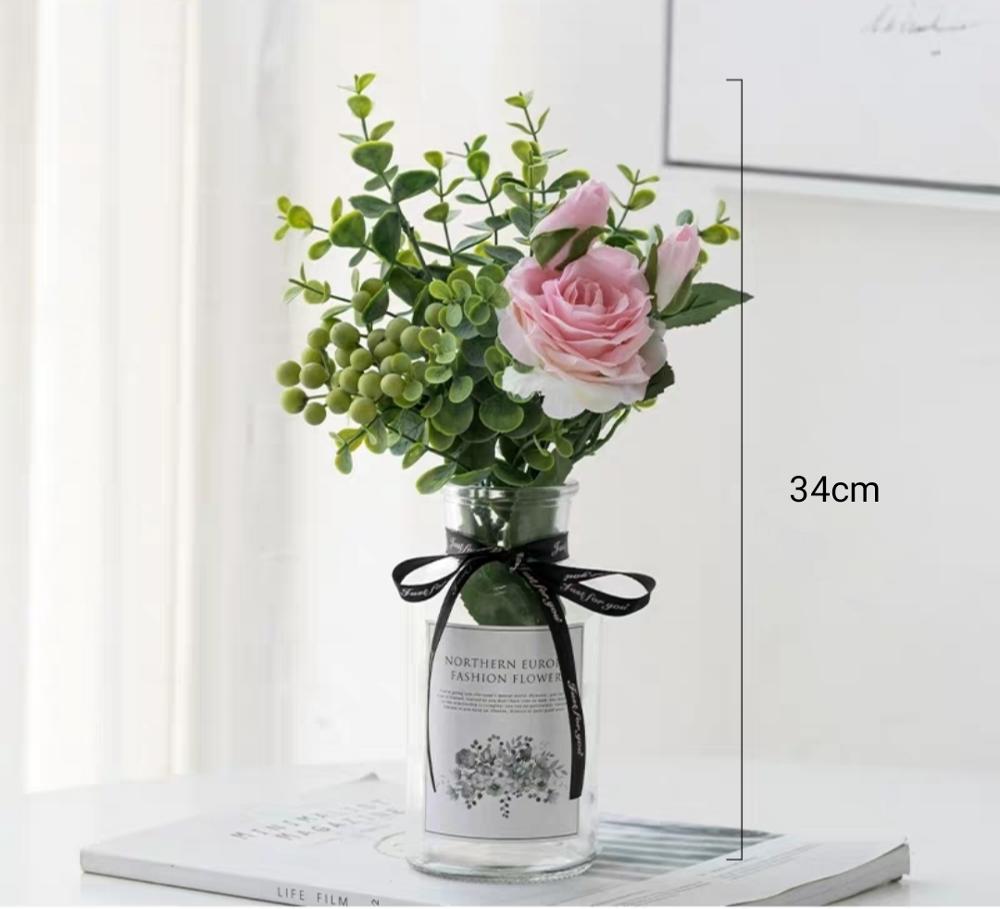Plastic Vase Wedding Vases Flowers Home Decor Artificial Flower Bouquet with Vase Wedding Table Home Decoration: SET 7