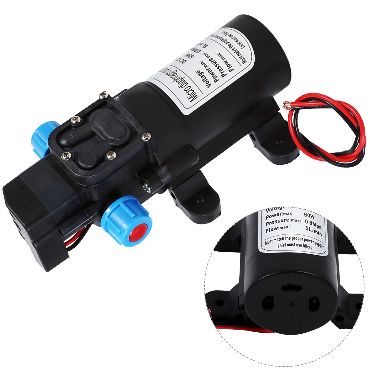 60W DC 12V High Pressure Water Pump 5L/min Self Priming Micro Diaphragm Pump Automatic Switch Car Vehicle Cleaning Pump 115PSI