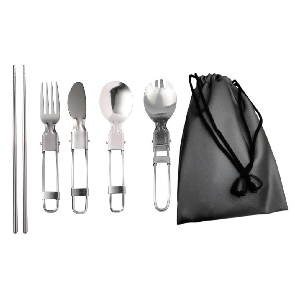 1 Set Stainless Steel Tableware Durable Flatware Kit for Outdoor Camping: Default Title