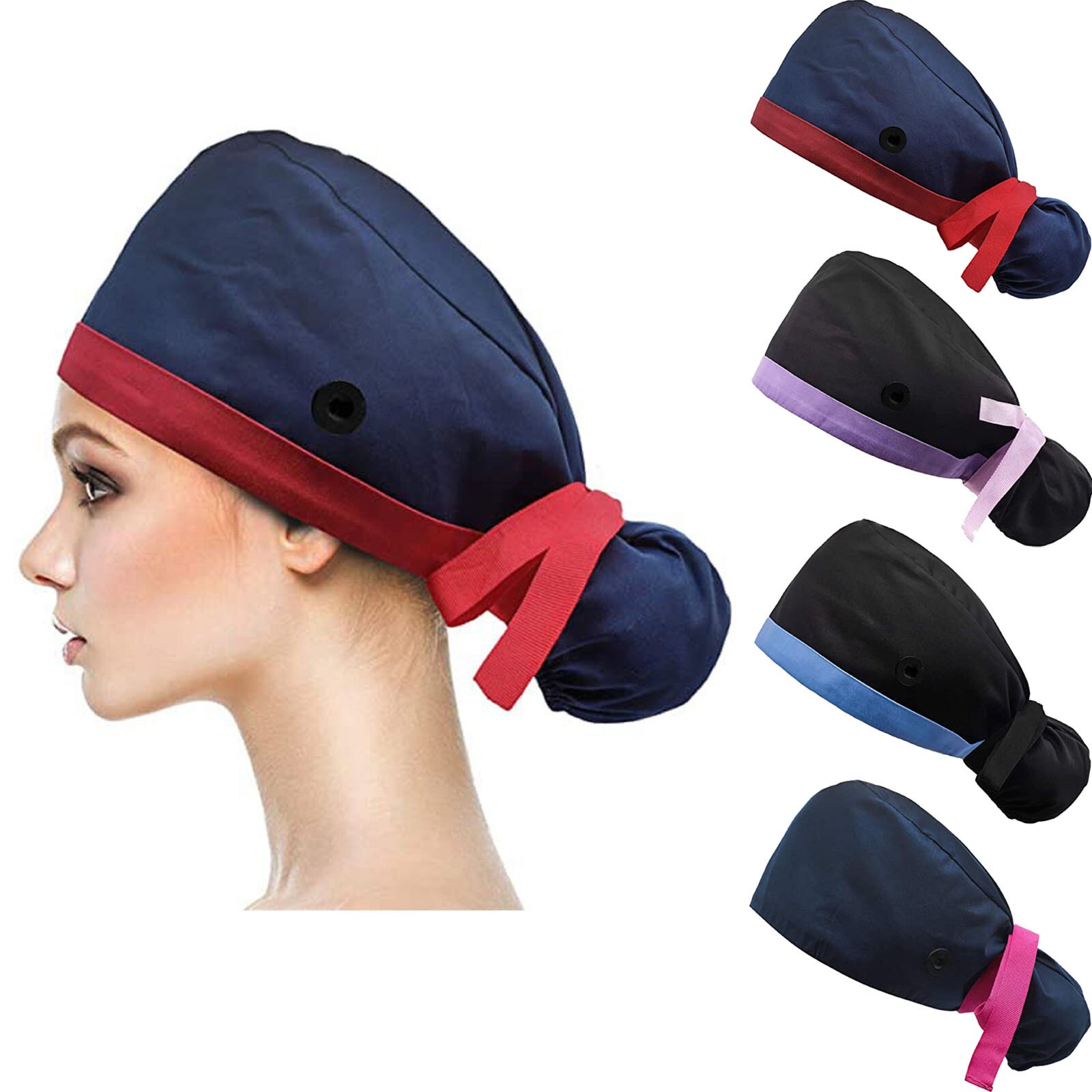 30# Nurse Protection Cap Accessories Unisex Nurse Cap Gorros Quirurgico Capsbutton Adjustable Bouffant Hat Sweatband Ponytail