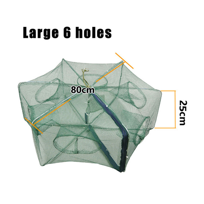 Automatic Fishing Net Trap Folded Hexagon 6 8 12 16 Holes Automatic Fishing Shrimp Trap Fish Shrimp Minnow Crab Fishing Net
