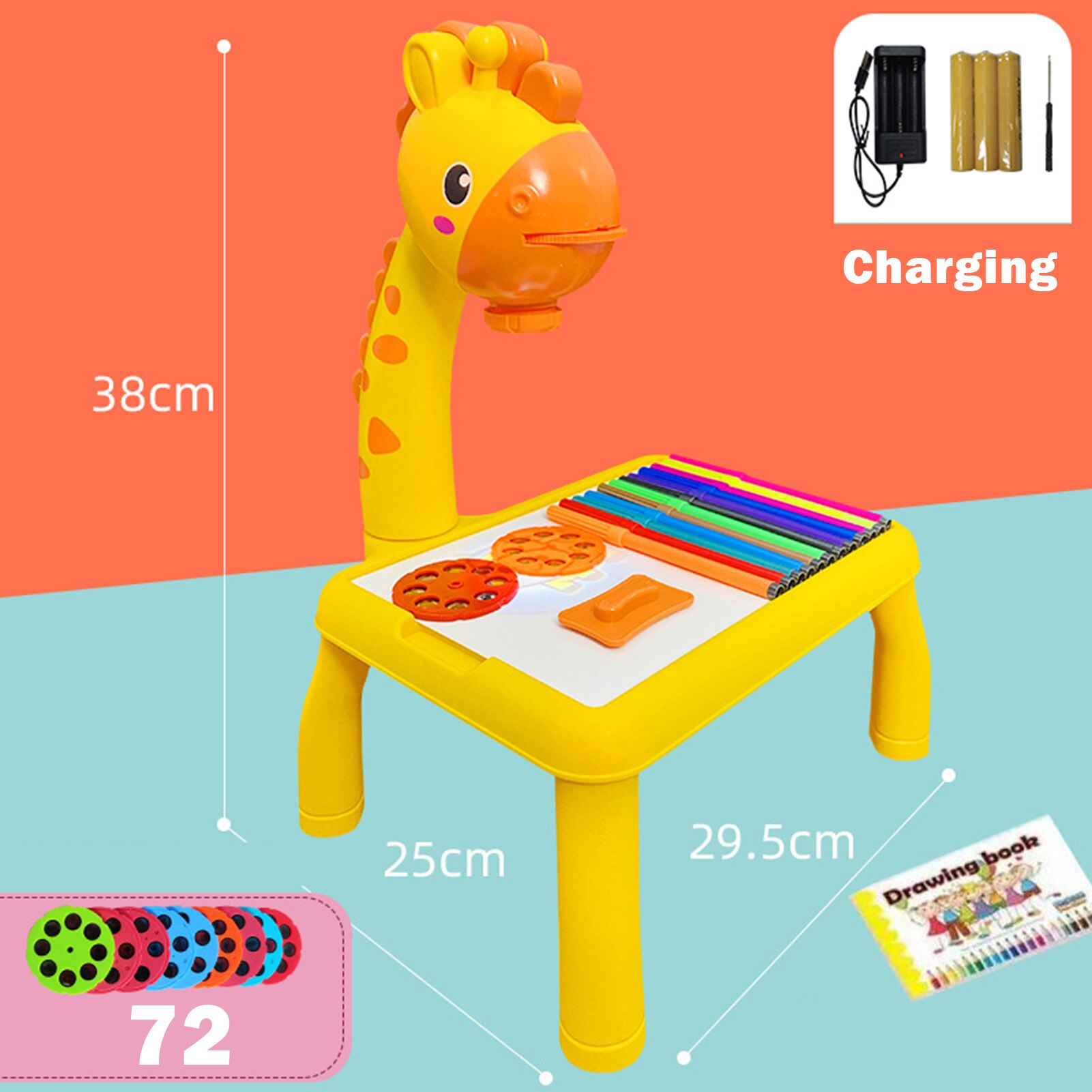 Bureau de dessin pour enfants avec projecteur, jouets éducatifs avec fonction de chant, Table de peinture de Projection détachable pour enfants: 72 charging