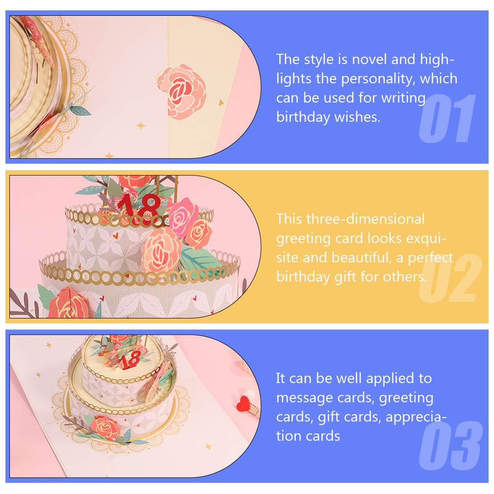 Cake Rose Flower Cards Blessing Postcard 3D Greeting Cards Birthday Supplies