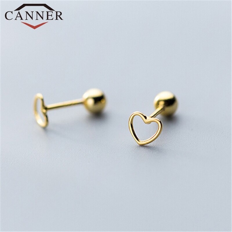 925 Sterling Zilveren Mini Hollow Heart Schroef Stud Oorbellen Voor Vrouwen Goud Zilver Kleur Meisje Minimalistische Sieraden Koreaanse Oorbellen