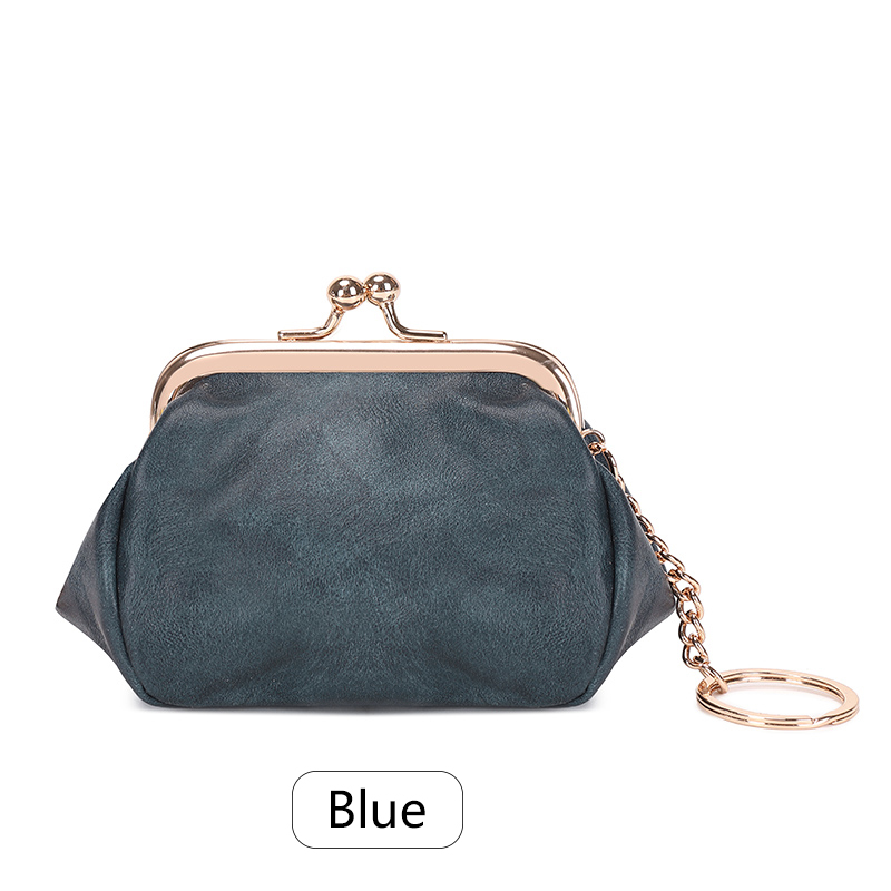 Mini bolsa de moedas retrô com clipe de bloqueio, bolsa de armazenamento portátil diária e fofa para meninas, bolsa de chave simples de cor sólida: Azul