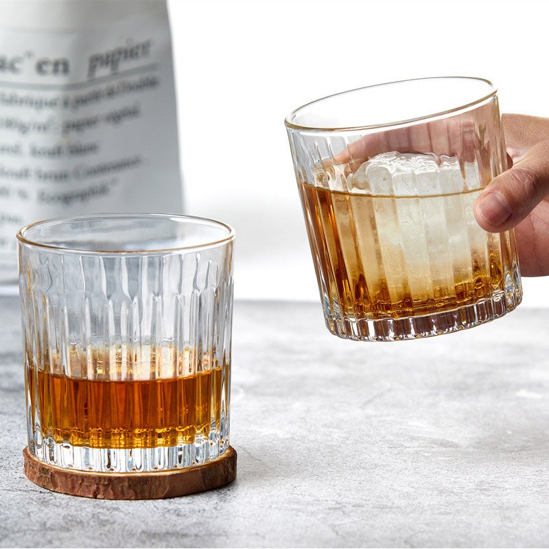 320ml Classical Transparent Vertical Pattern Whiskey Wine Glass Ice Coffee Cup