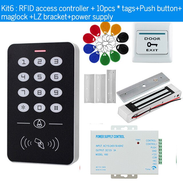 Toegangscontrole Systeem Kit 125Khz Rfid Tags Access Controller Keypad + Voeding + Sloten + Drukknop Voor deur Entry Security