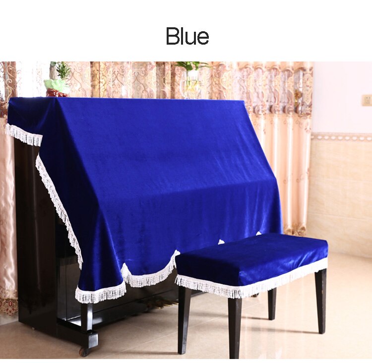 Upright Piano Cover Up En Piano Seat Cover Stoel Set Volledige Soundboard Stand Fluwelen Doek Kwastje Kruk: Blauw