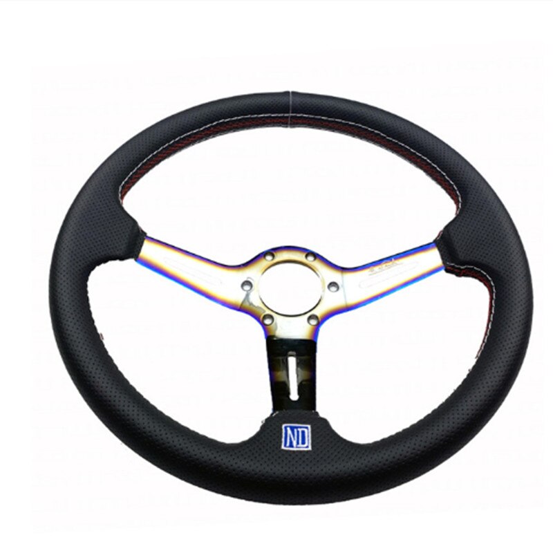 ND 350mm Burn blue Steering Wheel Leather Deep concave Steering Wheel Game Steering Wheel: D