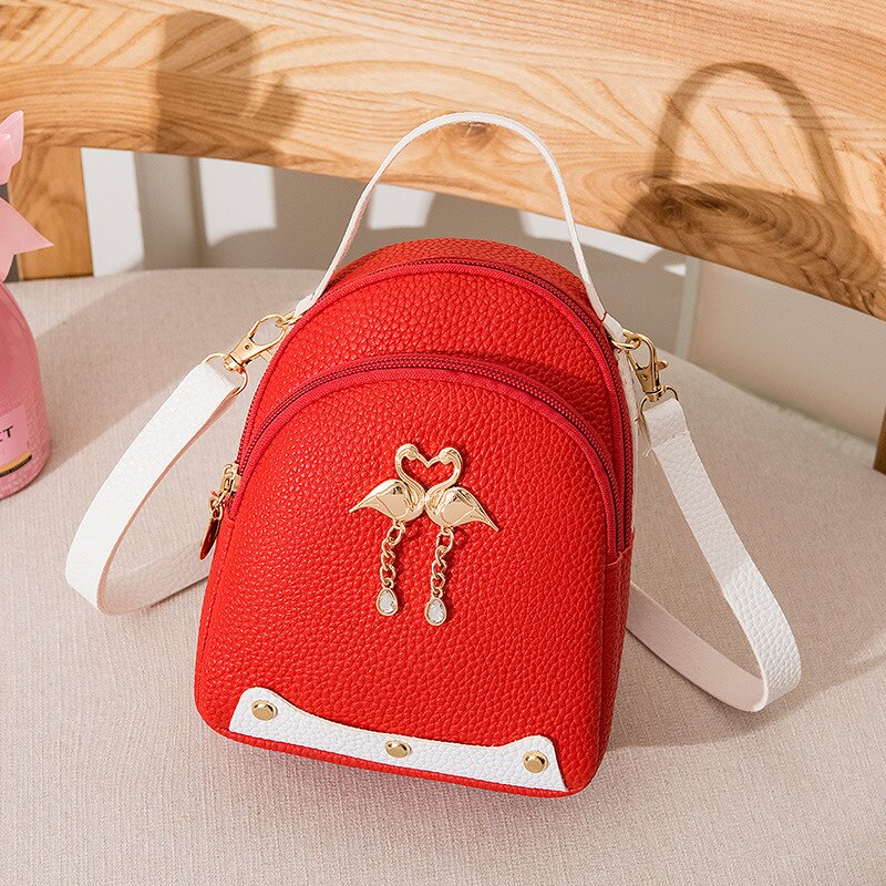 Women's Solid Color Leather Little Swan Backpack Shoulder Bag Mini Backpacks For Girls Small Backpack Women