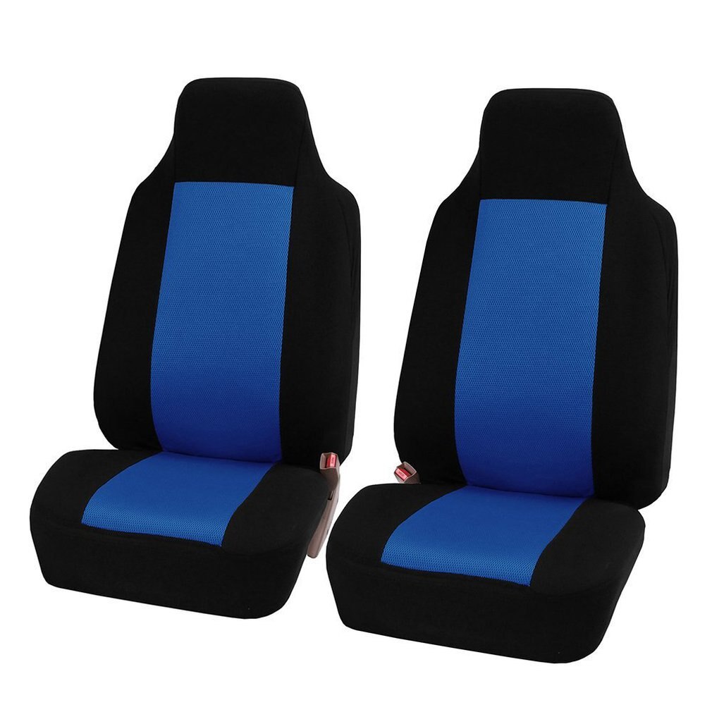 Funda para asiento de coche, tamaño Universal, tela de lino, cojín de lino delantero y trasero para las cuatro estaciones, Protector transpirable para asiento de coche: A pair Blue