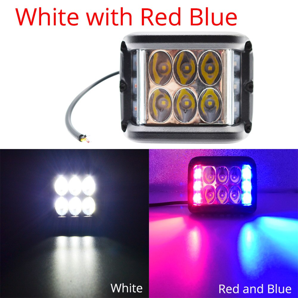 4 tommer 60w arbeidslys spot flom offroad frontlykter strobe kjøring lastebil traktor suv atv pickup bil belysning 12v biltilbehør: Hvit og rød blå