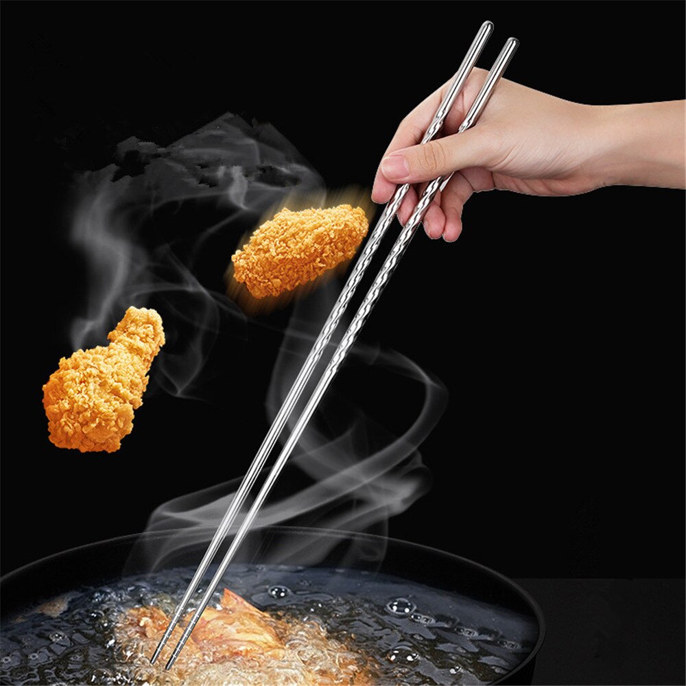 1 Pair Cooking Chopsticks Stainless Steel Chopsticks Extra Long Frying Chopsticks Pot Long Chopsticks Dishwasher Safe 38cm