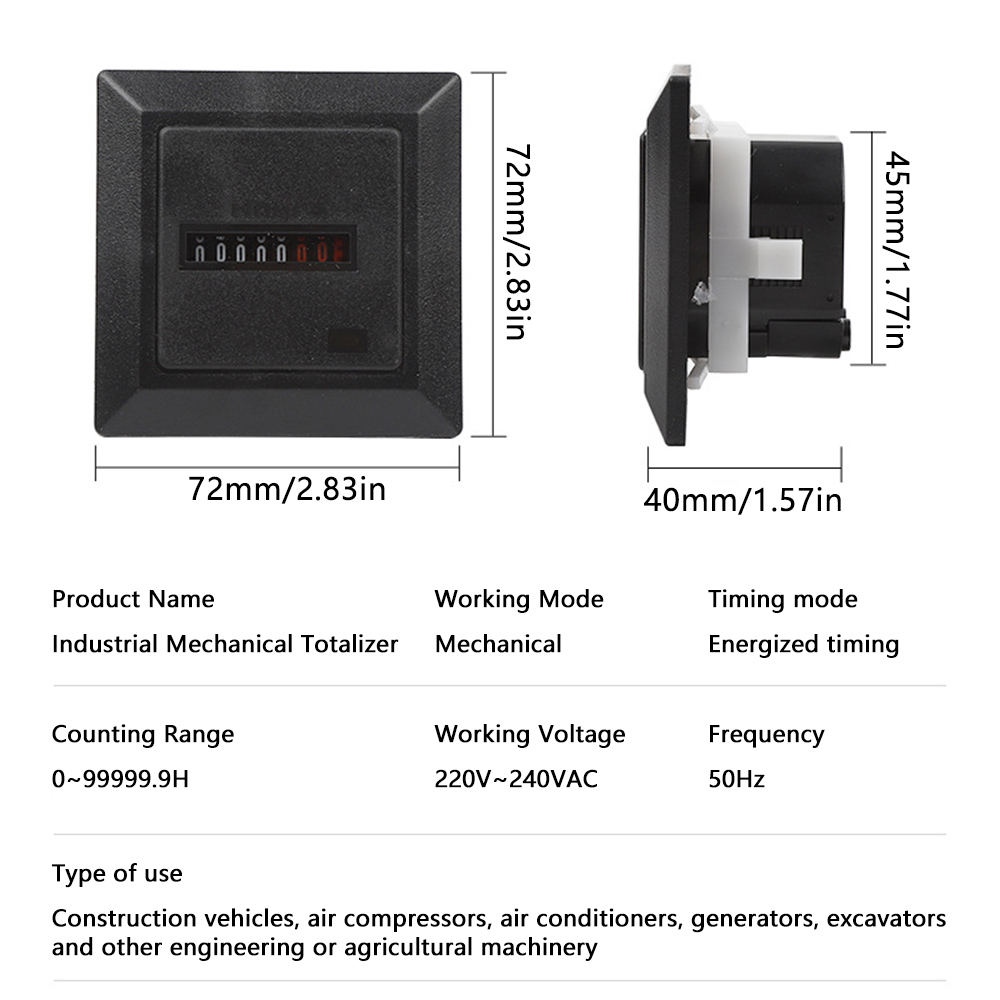 AC220-240V Timerfunctie Elektronische hermetische teller Digitaal 0-99999.9 Urentellermeter 0,3 W 50 Hz Industriële standaard