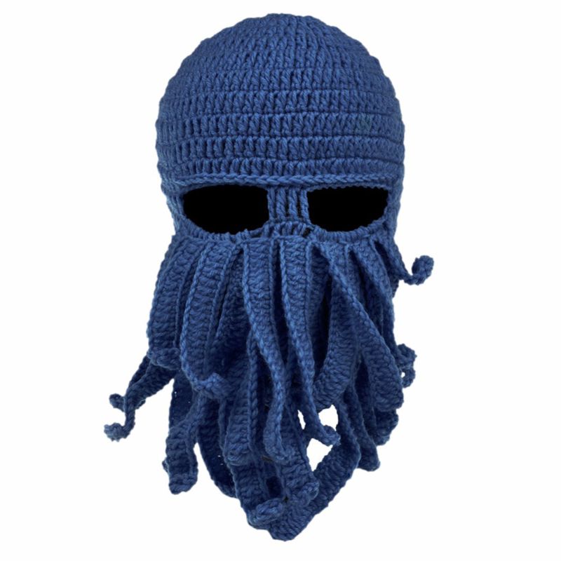 Männer Frauen Kreative Lustige Tentakel Krake Gestrickte Hütte Lange Bart Mütze Kappe Sturmhaube Winter Warme Halloween Kostüm Cosplay Maske: Blau