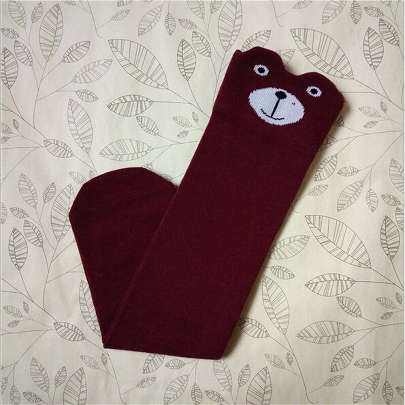 Calzini lunghi per bambini calzini estivi per bambina scaldamuscoli per bambina calzini alti per bambini calze collant per 3-12 anni: Wine red Bear