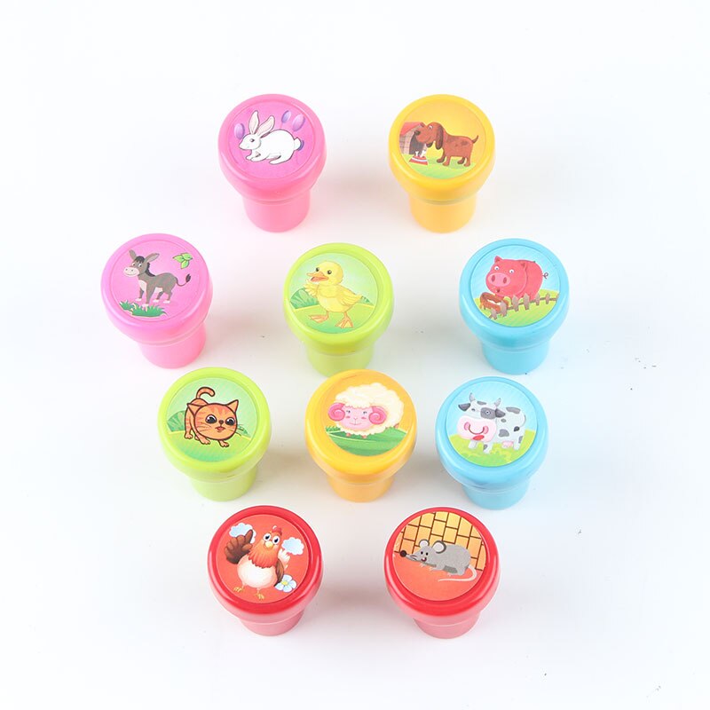 Sellos de juguete para niños, sellos de dibujos animados, animales, frutas, sellos para álbum de recortes, 10 unids/set por juego: Farm Animals
