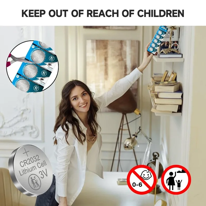 Bateria de célula tipo moeda de lítio cr2032 de 10-100 peças-bateria de botão de 3v para eletrônicos, remotos, balanças, dispositivos médicos (sem halógenos)