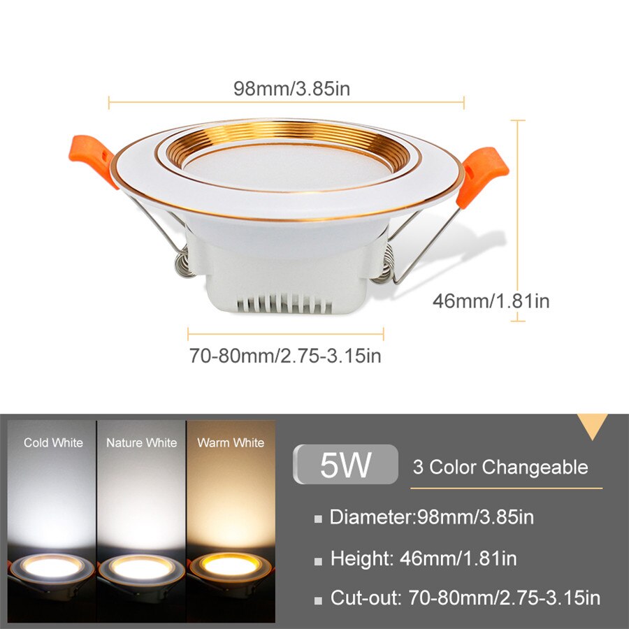 LED Downlight 3w 5w 9w 12w 20w Round Recessed Lamp spot led bulb AC 220V 230V downlight Indoor LED Spot Lighting Kitchen: 5W Changeable