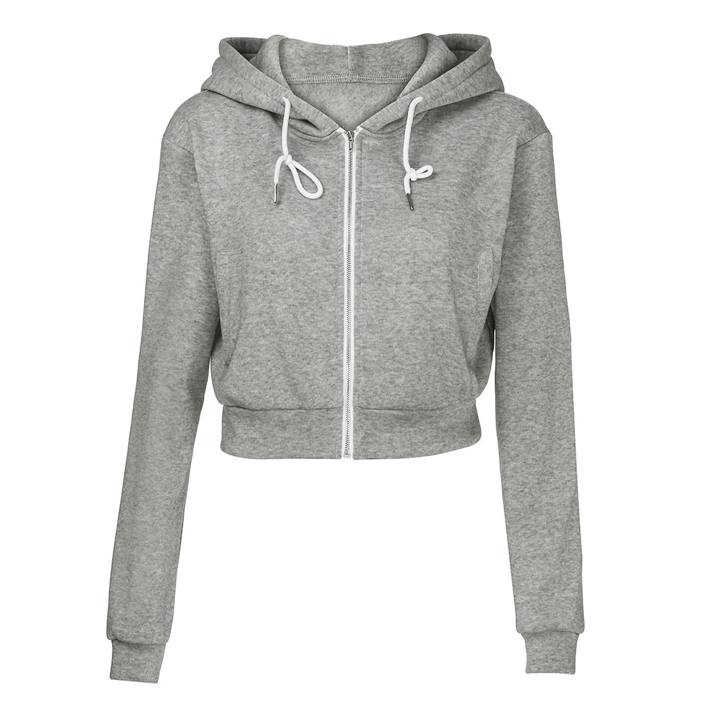 Women Solid Crop Hoodie Zipper Sweatshirt Zip Cosy Hoody Dance Ladies толстовка женская W510
