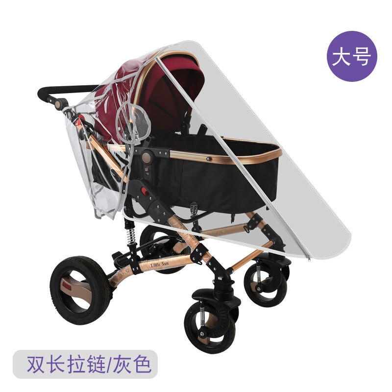 Baby Stroller Rain Cover Wind And Cold Perambulator Raincoat Transparent eva san Car Rain Cover Univers: Food Grade Eva Double Long Zipper Door Opening Large Size Gray Trim