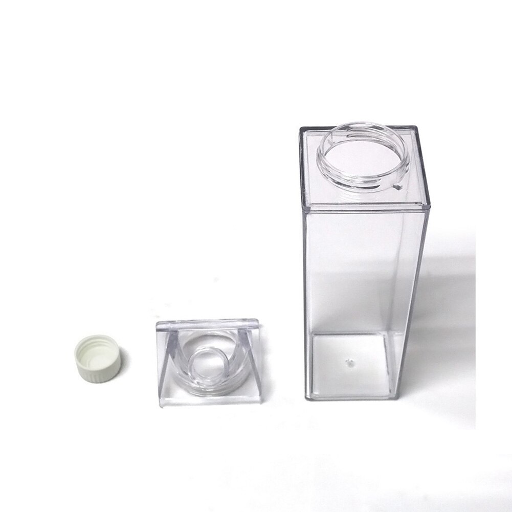 500ml/1000ml mælkekarton vandflaske, bpa fri plast bærbar gennemsigtig boks til juice med børste &amp; strå