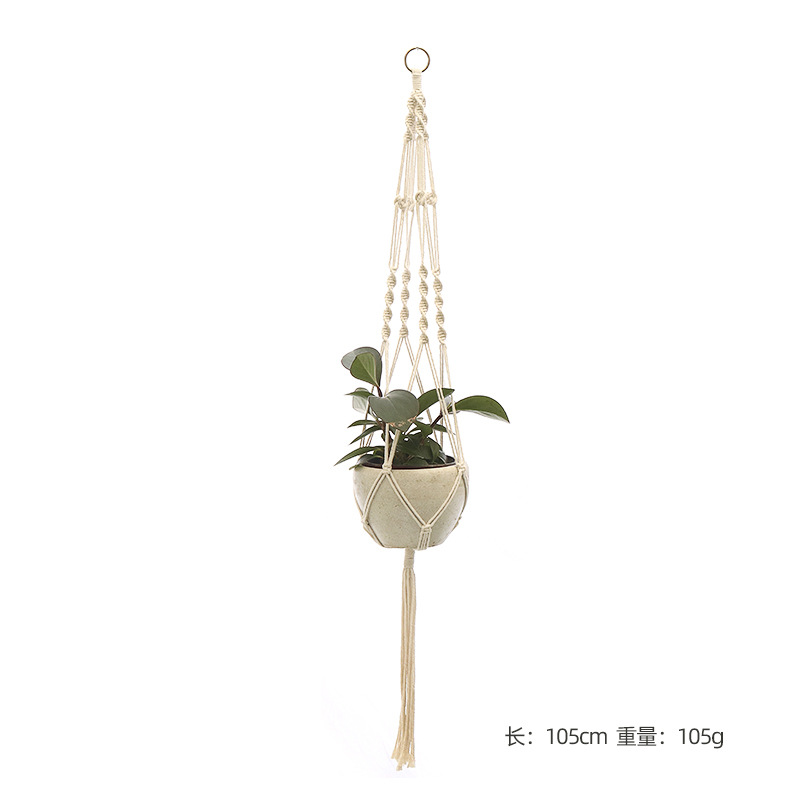 Hangende plant handgemaakte macrame plantenhanger bloempot plantenbak hanger muur decor binnenplaats tuin hangende plantenbak hangende mand: Donker Kaki