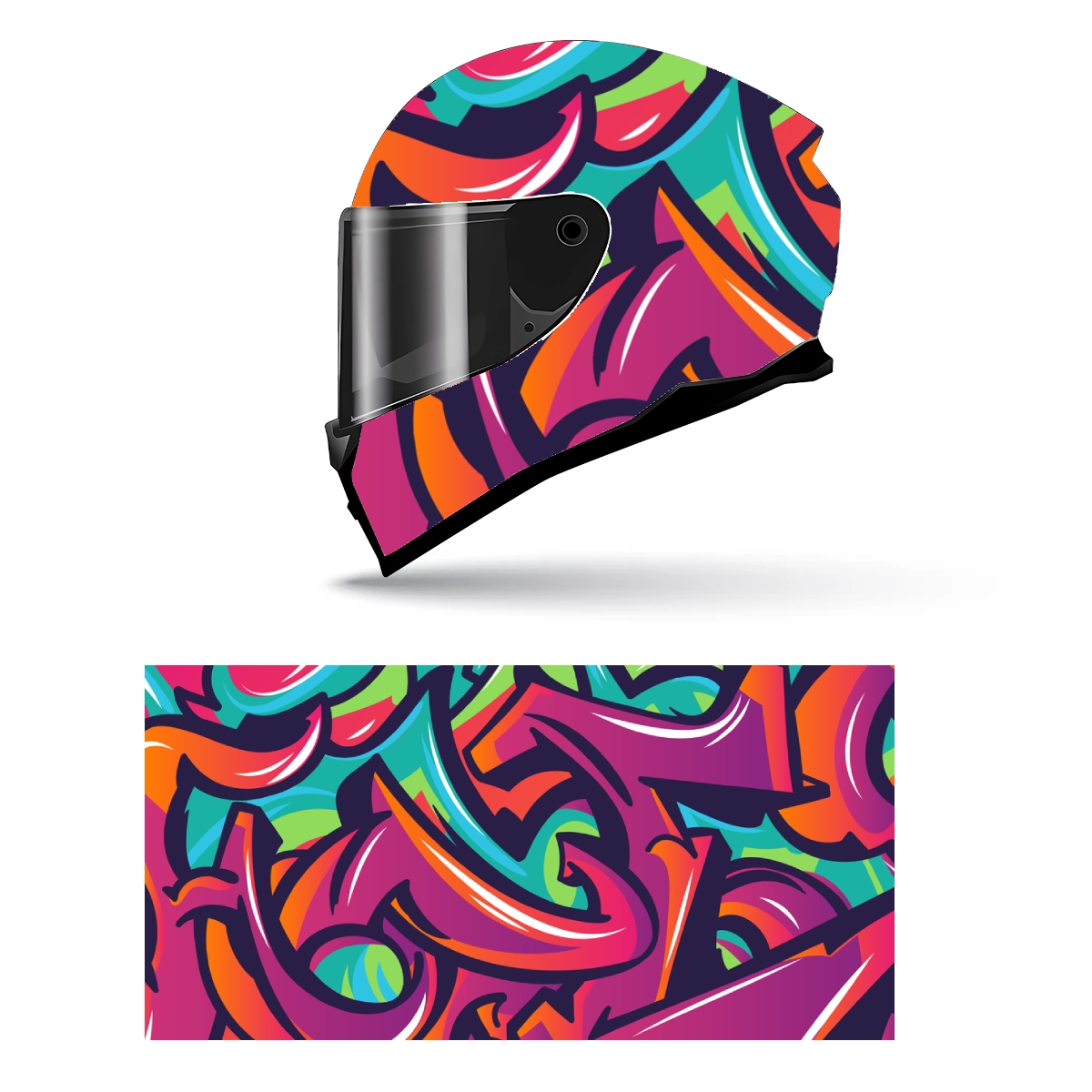 Hip Hop Street Graffiti Art Full Helmet Wrap Sticker Motorcycle Helmet Racing Graphic Decal Vinyl Wrap Helmet Decorative Sticker